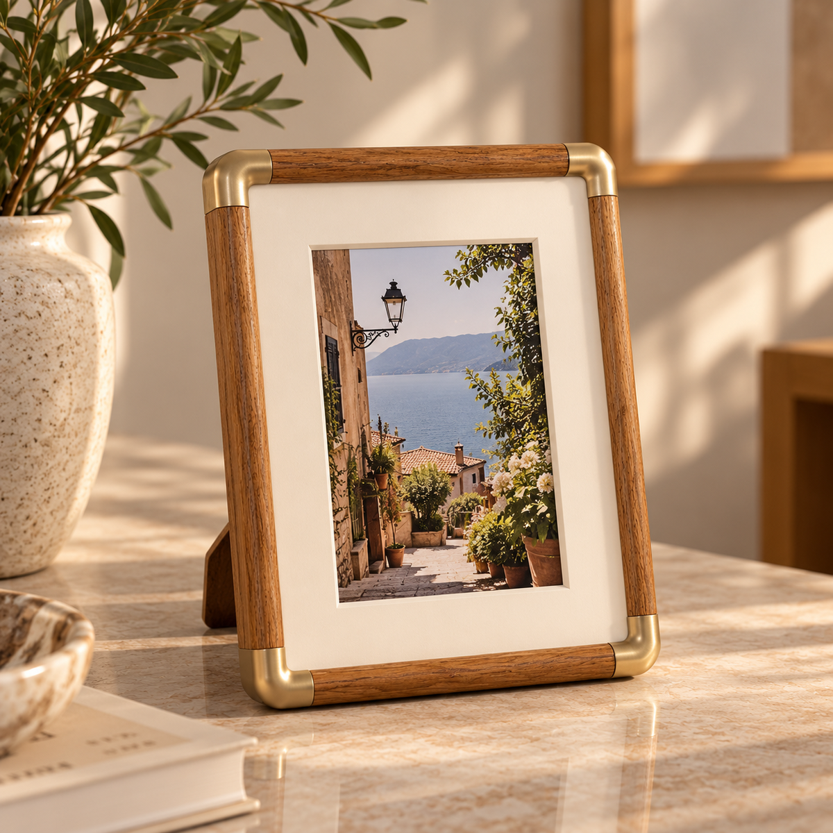 Brooks Tabletop Photo Frame | Vintage Wood & Brass Design