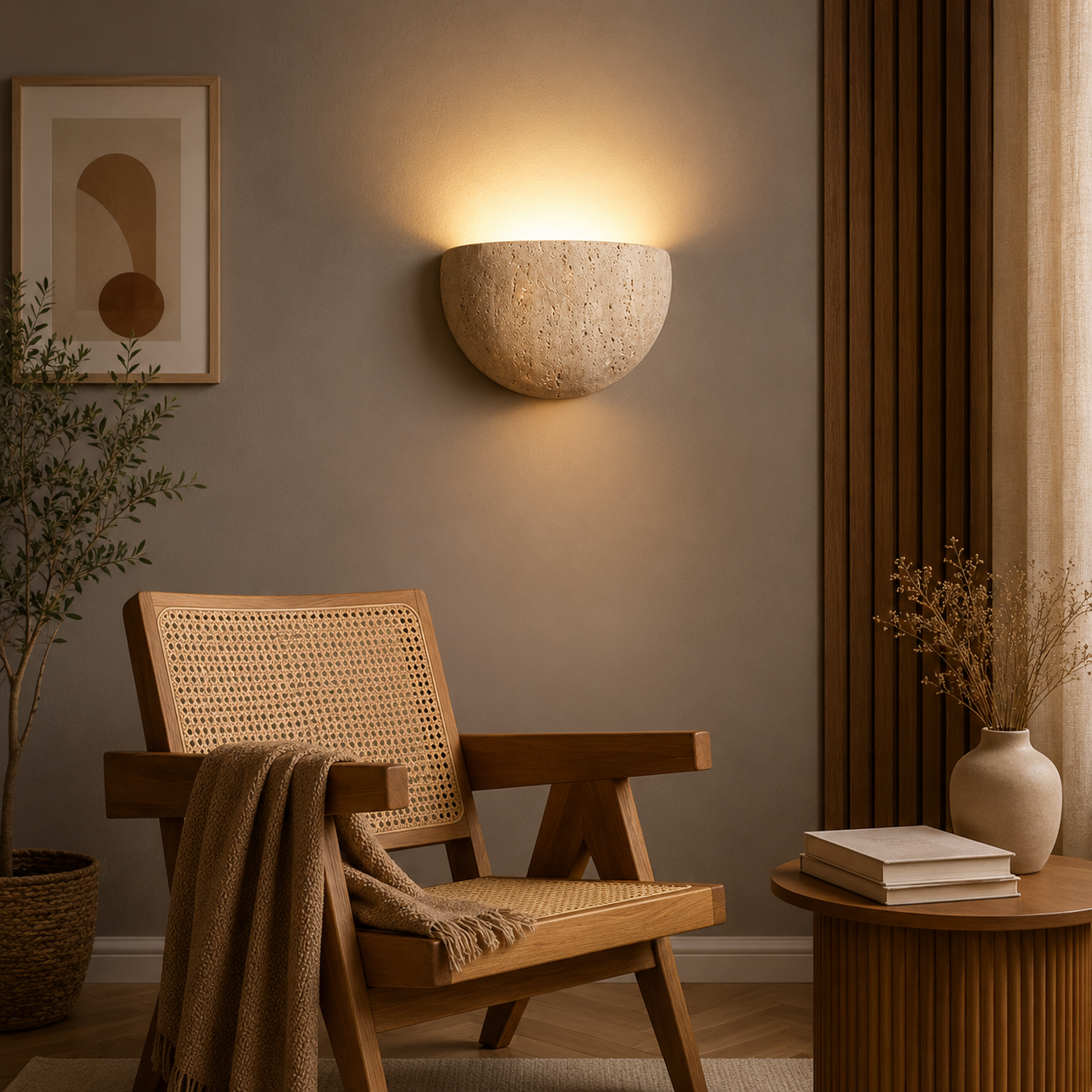 Lumo Travertine Wall Lamp Handcrafted Stone Sconce