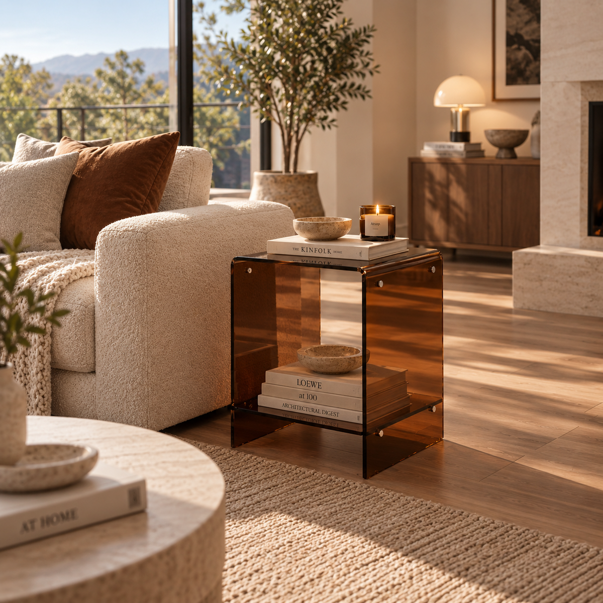 Thea Nordic Acrylic Two-Tier Side Table for Living Rooms