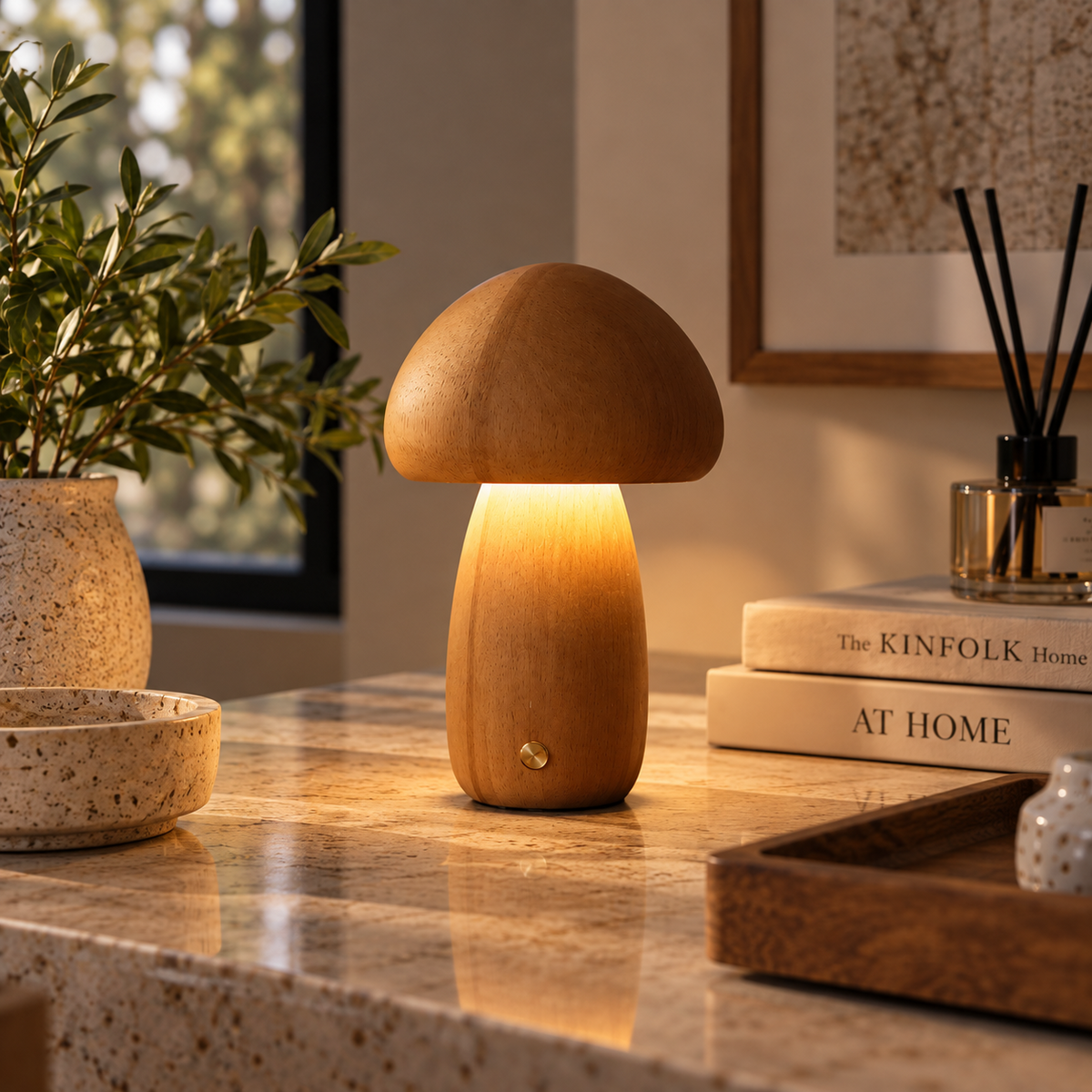 Wooden Mushroom Lamp