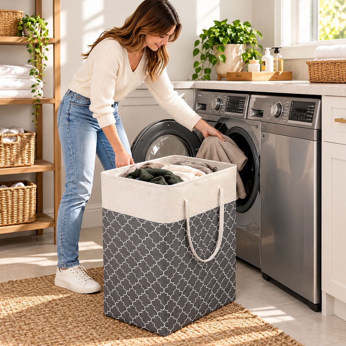 Lauva 75L Waterproof Laundry Basket | Foldable Fabric Clothes Hamper with Handles