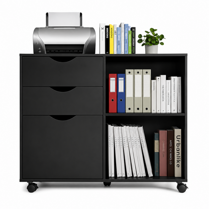 3-Drawer with Shelf Wood File Cabinet Mobile With Rolling Wheel