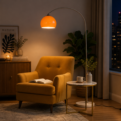 Orange Dome Modern Arched Metal LED Floor Lamp