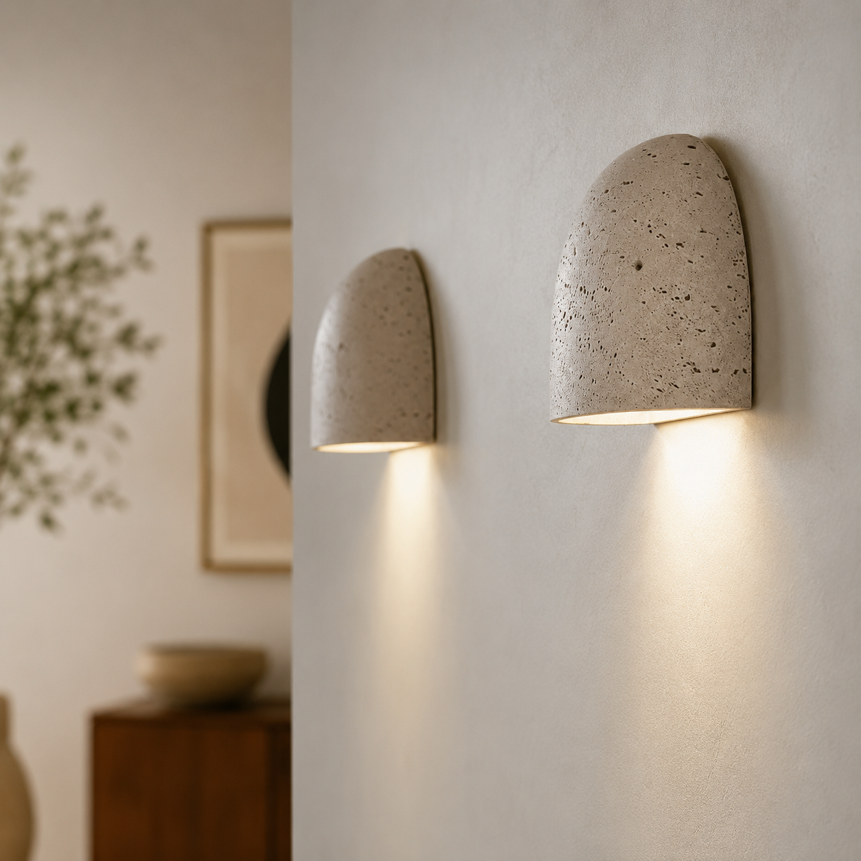 Lumo Travertine Wall Lamp Handcrafted Stone Sconce