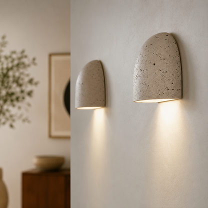Lumo Travertine Wall Lamp Handcrafted Stone Sconce