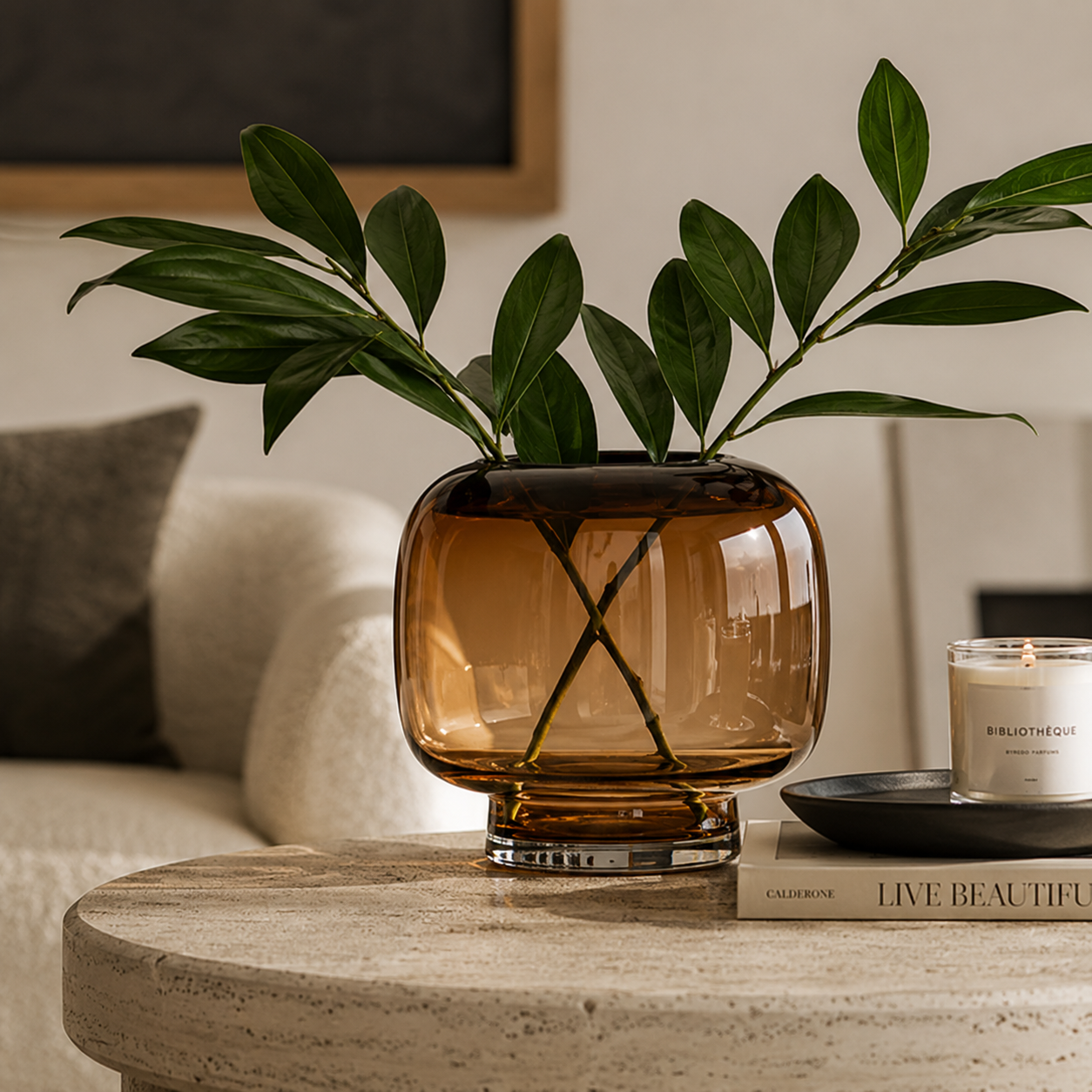 Coco Round Smoked Amber Glass Hurricane Candle Holder