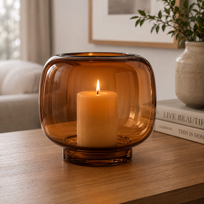 Coco Round Smoked Amber Glass Hurricane Candle Holder