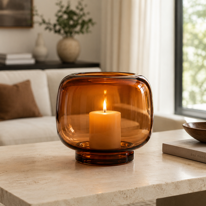 Coco Round Smoked Amber Glass Hurricane Candle Holder