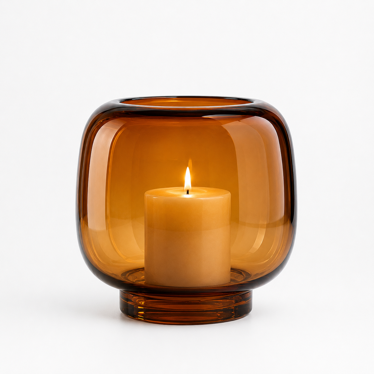 Coco Round Smoked Amber Glass Hurricane Candle Holder