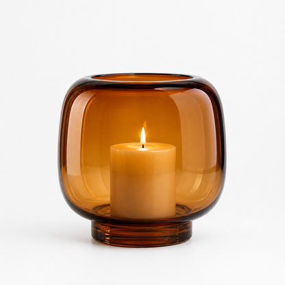 Coco Round Smoked Amber Glass Hurricane Candle Holder