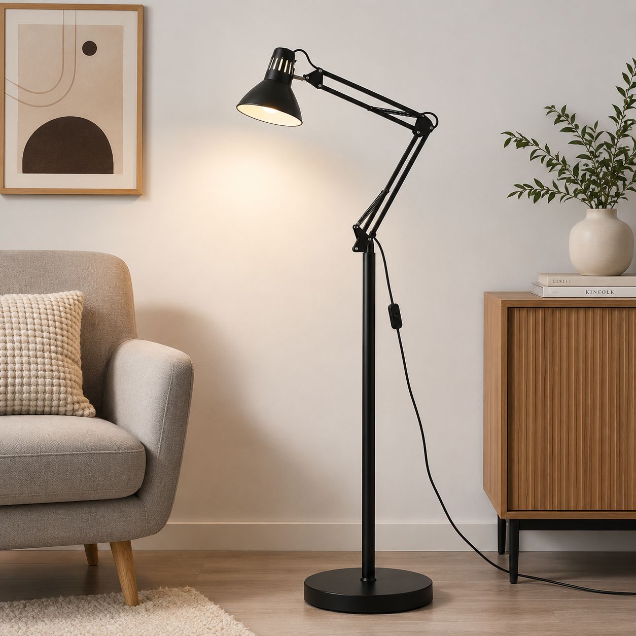 Retractable Swivel Round Iron Light Standing Floor Lamp