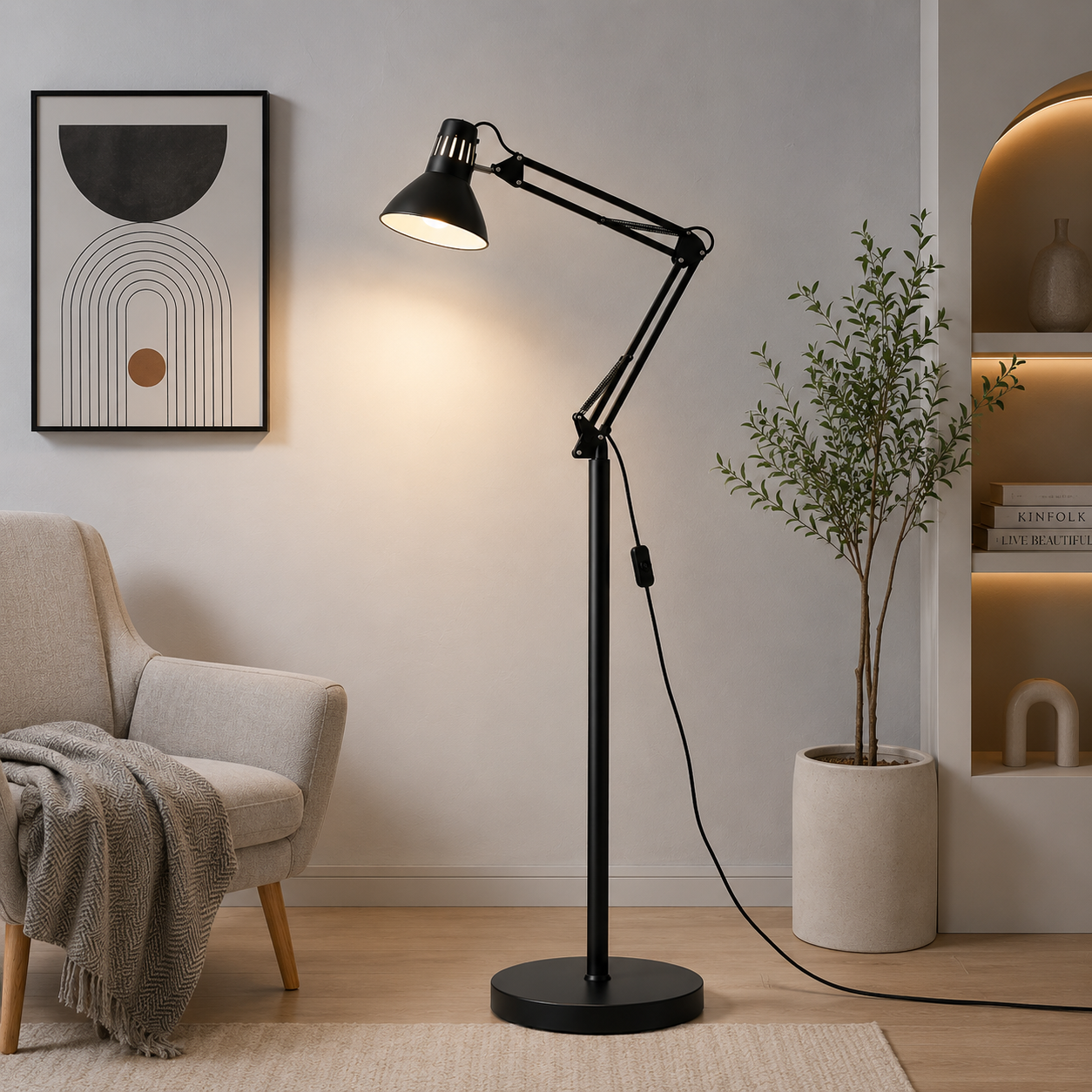 Retractable Swivel Round Iron Light Standing Floor Lamp