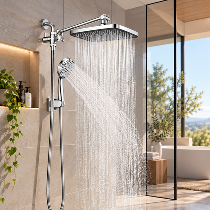 Hodvit 12 Inch High Pressure Rainfall Shower Head 10 Spray Handheld Showerhead Combo, with Extension Arm
