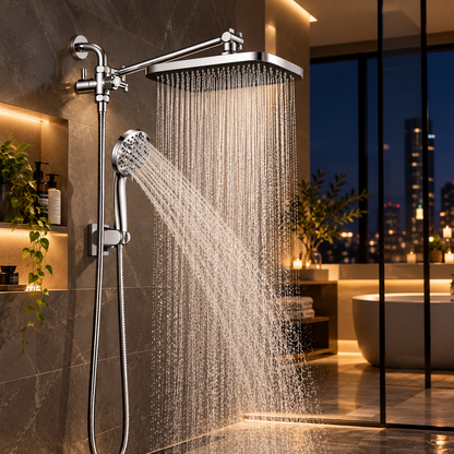 Hodvit 12 Inch High Pressure Rainfall Shower Head 10 Spray Handheld Showerhead Combo, with Extension Arm