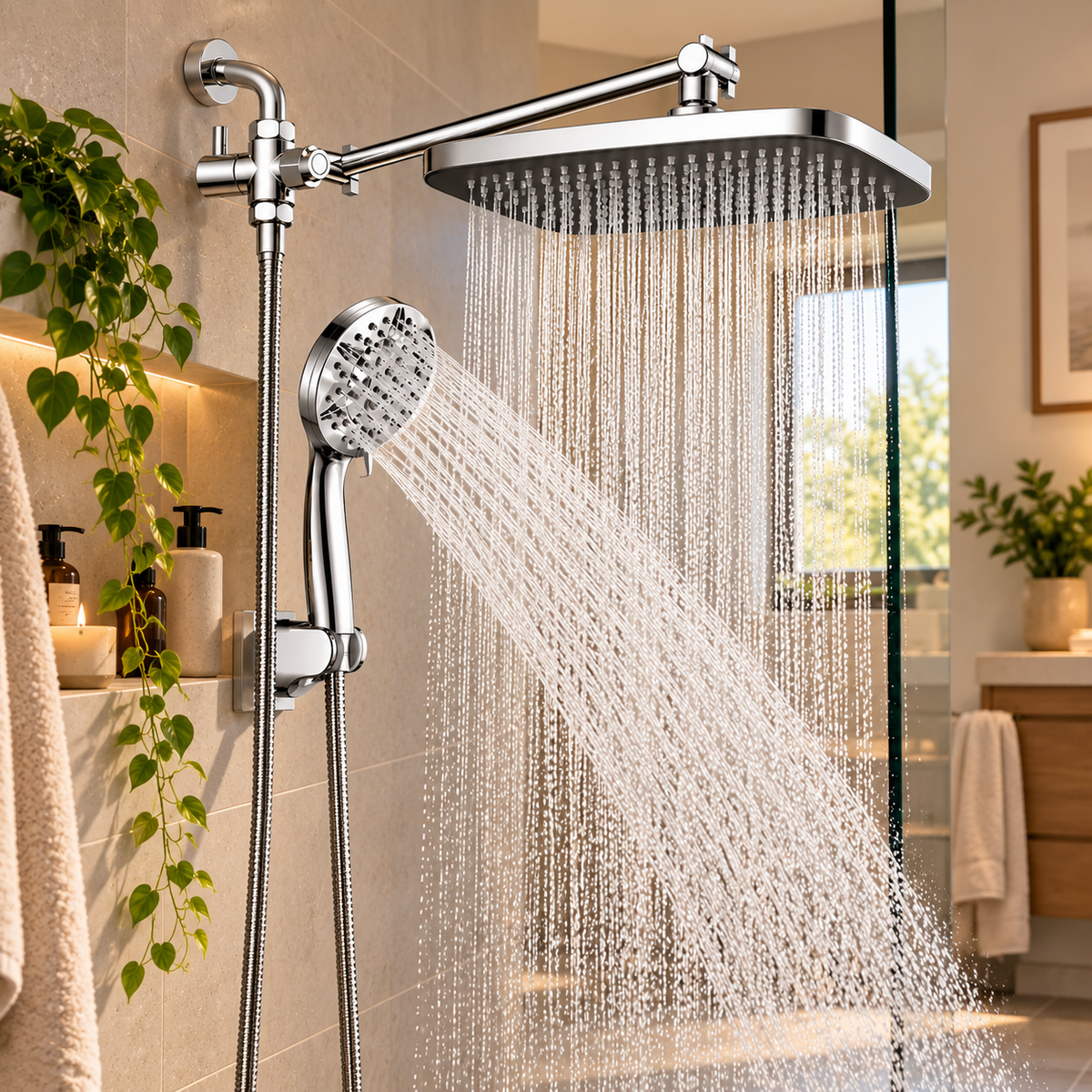 Hodvit 12 Inch High Pressure Rainfall Shower Head 10 Spray Handheld Showerhead Combo, with Extension Arm