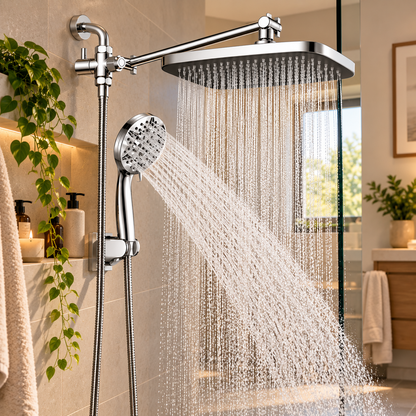 Hodvit 12 Inch High Pressure Rainfall Shower Head 10 Spray Handheld Showerhead Combo, with Extension Arm