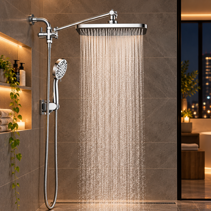 Hodvit 12 Inch High Pressure Rainfall Shower Head 10 Spray Handheld Showerhead Combo, with Extension Arm