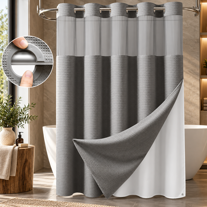 Heavyweight Ringless Waffle Shower Curtain with Liner