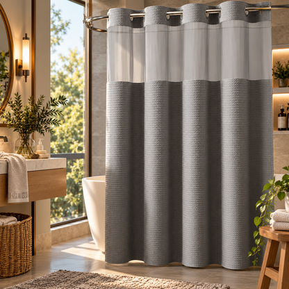 Heavyweight Ringless Waffle Shower Curtain with Liner