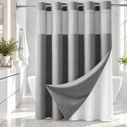 Heavyweight Ringless Waffle Shower Curtain with Liner