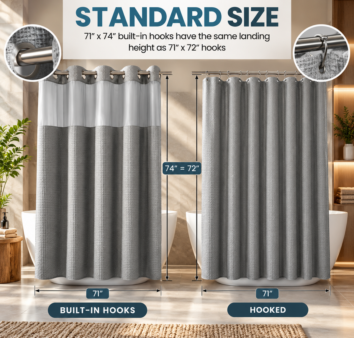 Heavyweight Ringless Waffle Shower Curtain with Liner