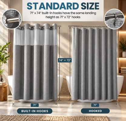 Heavyweight Ringless Waffle Shower Curtain with Liner