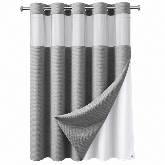 Heavyweight Ringless Waffle Shower Curtain with Liner