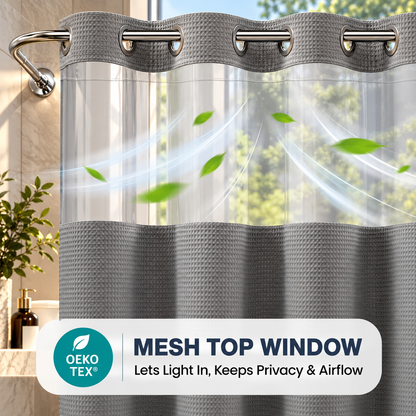 Heavyweight Ringless Waffle Shower Curtain with Liner