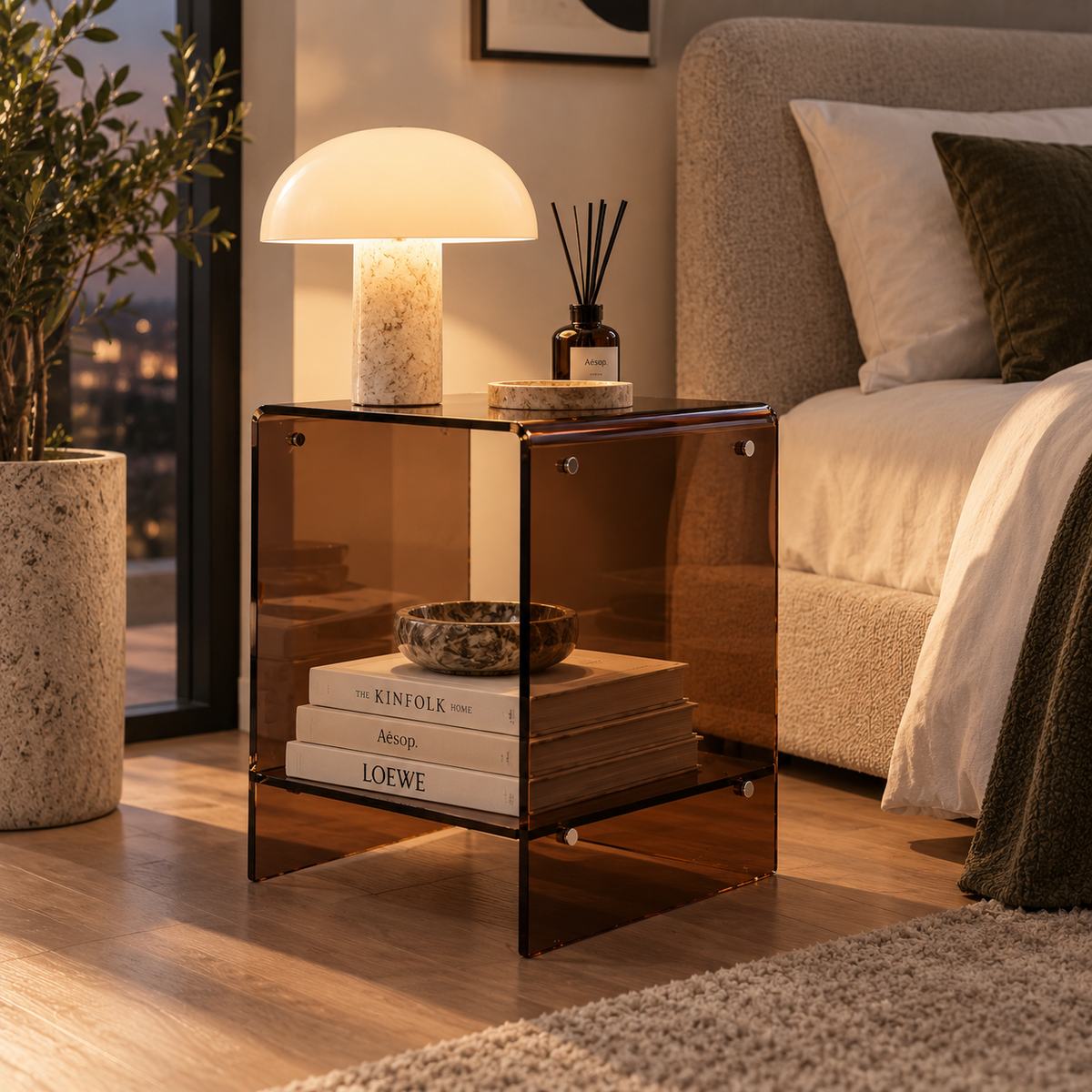 Thea Nordic Acrylic Two-Tier Side Table for Living Rooms