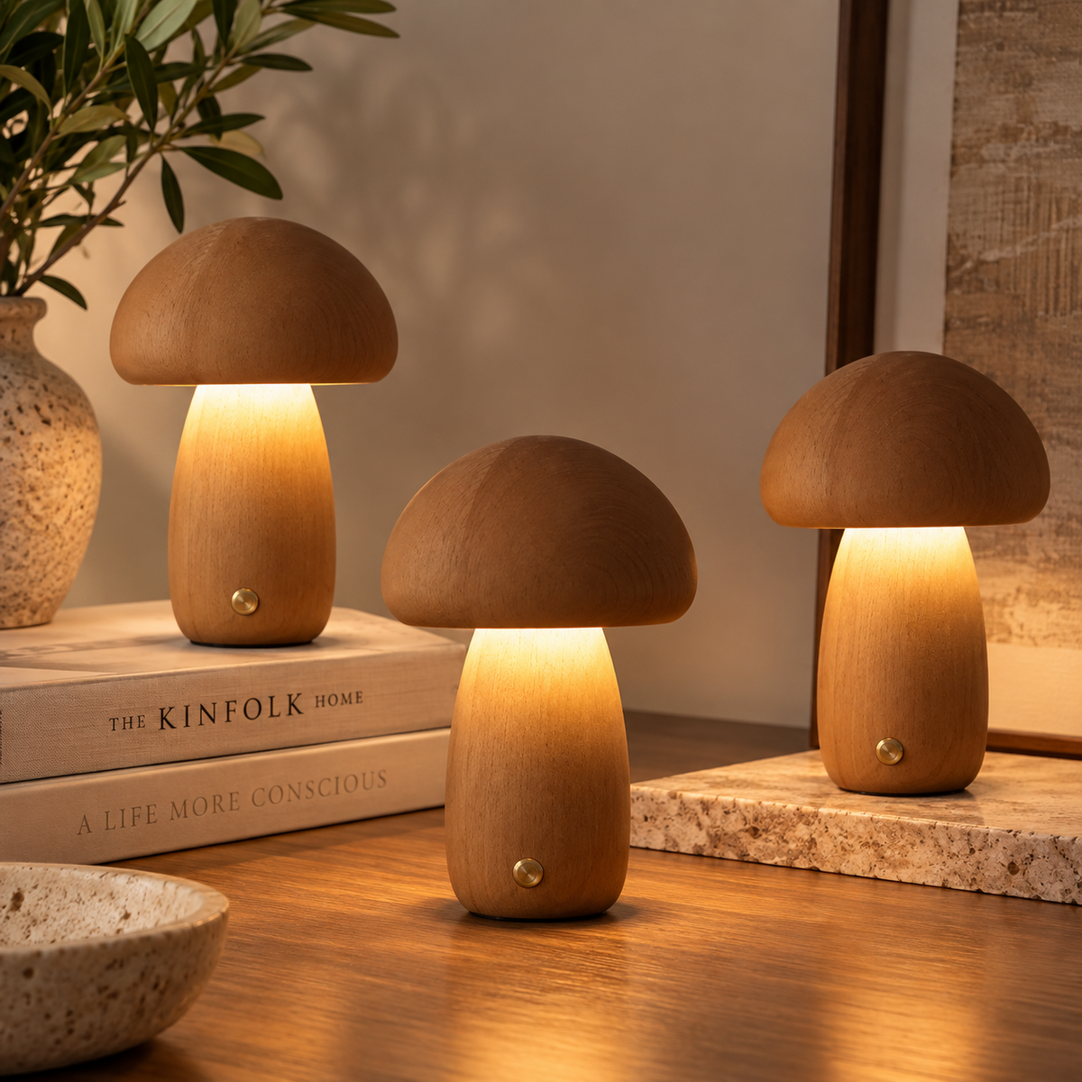 Wooden Mushroom Lamp