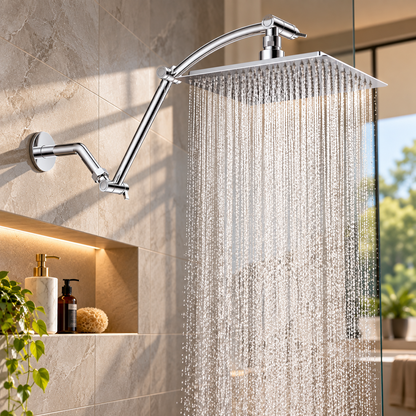 Certified High Pressure Shower Head with Curved Shower Extender