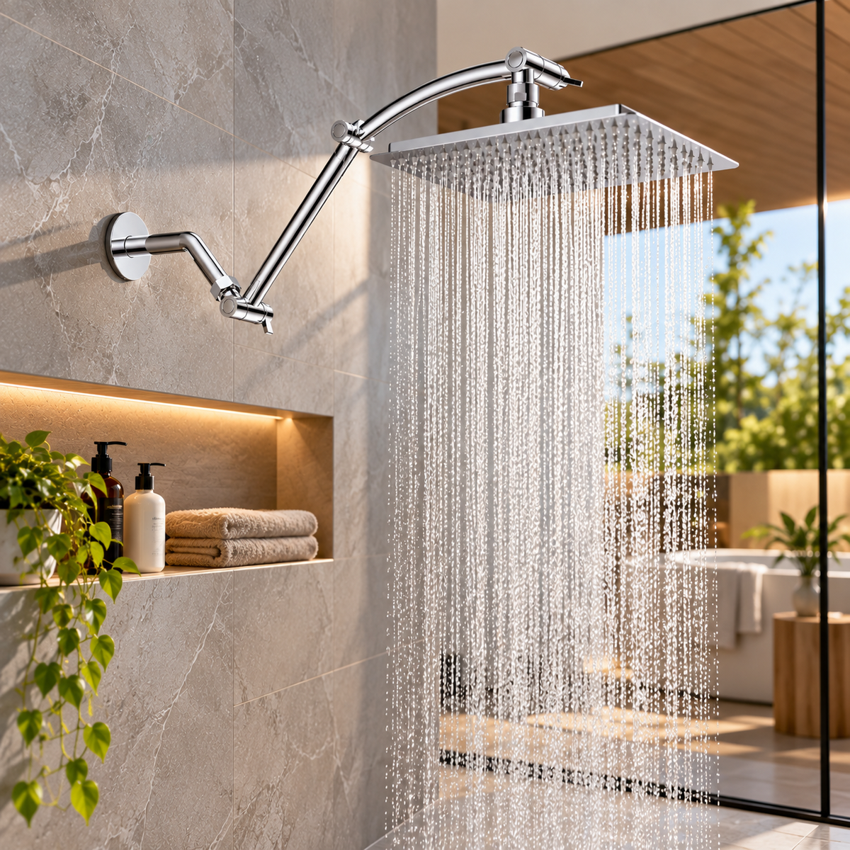 Certified High Pressure Shower Head with Curved Shower Extender