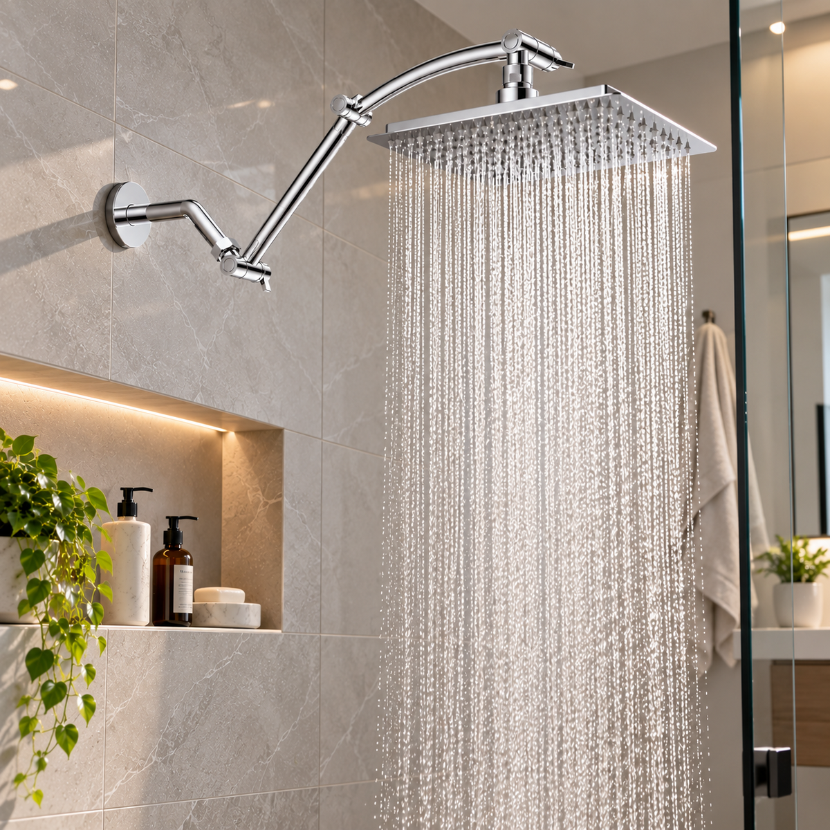 Certified High Pressure Shower Head with Curved Shower Extender