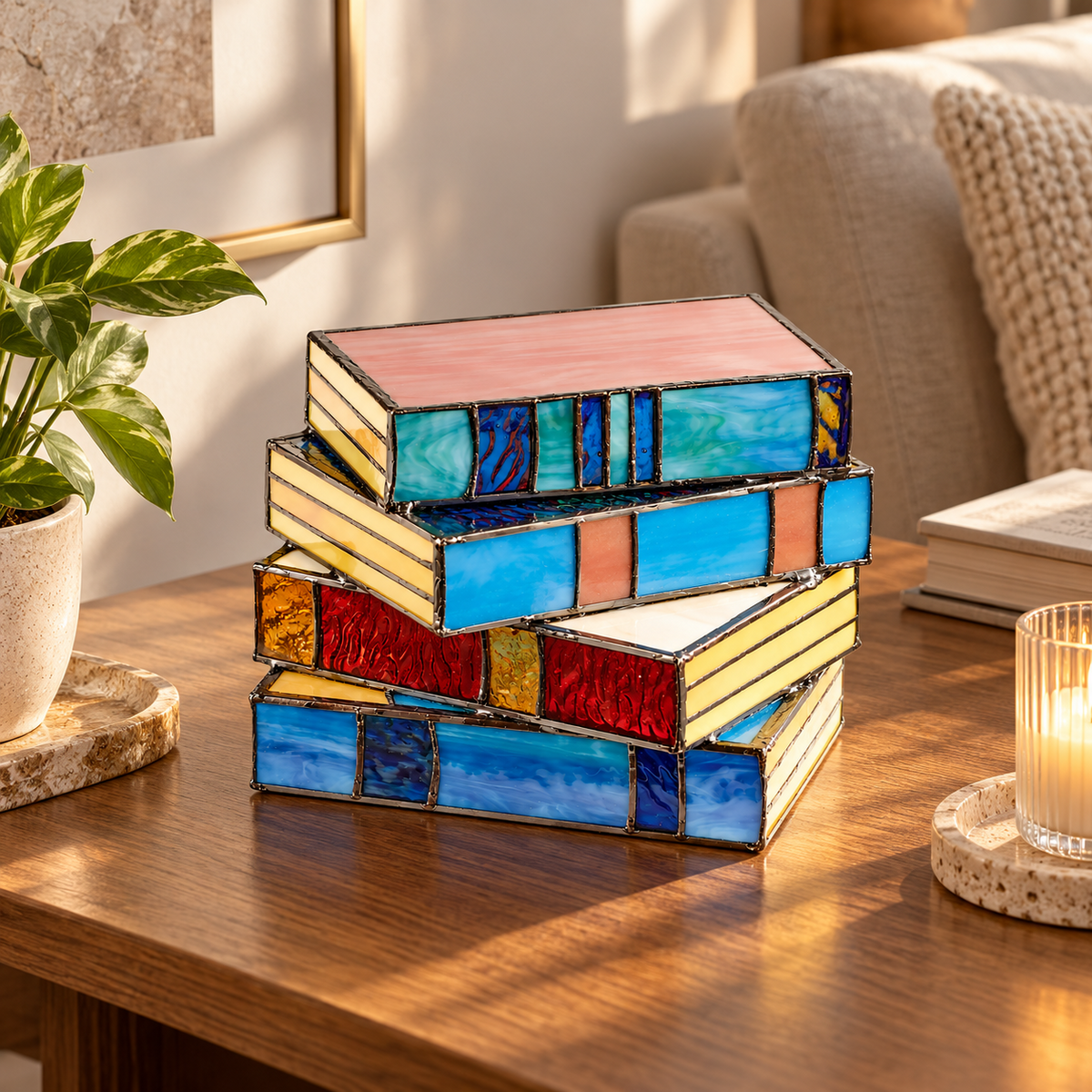 Stained Glass Book Lamp | Handcrafted Art Lighting