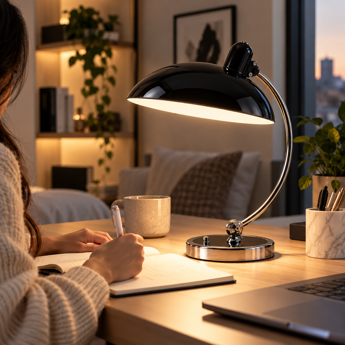 ScandiArc Table Lamp | Bauhaus-Inspired Curved Metal Design