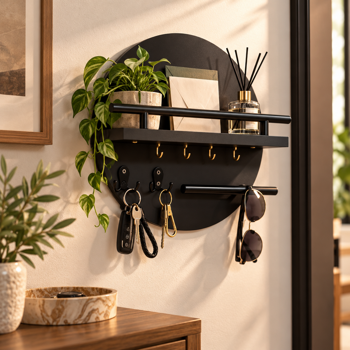 Round Wooden Key Holder | Stylish & Eco-Friendly Wall Organizer