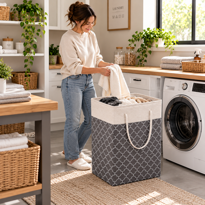 Lauva 75L Waterproof Laundry Basket | Foldable Fabric Clothes Hamper with Handles