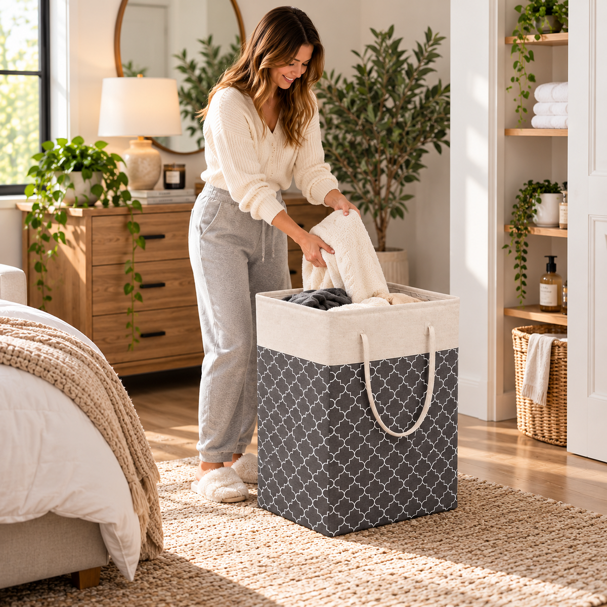 Lauva 75L Waterproof Laundry Basket | Foldable Fabric Clothes Hamper with Handles