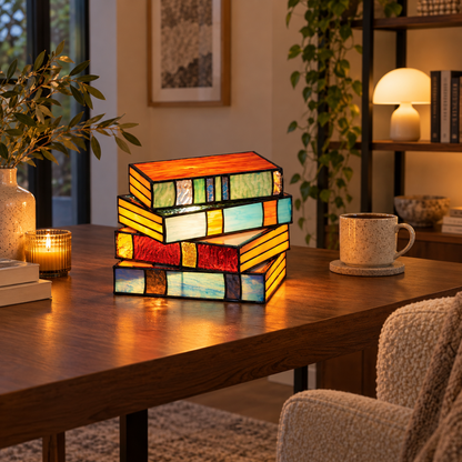 Stained Glass Book Lamp | Handcrafted Art Lighting