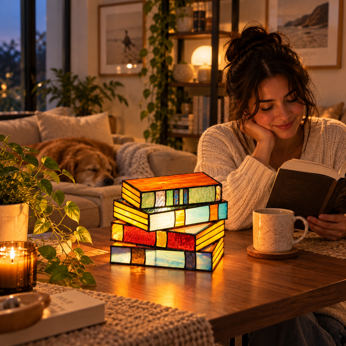 Stained Glass Book Lamp | Handcrafted Art Lighting