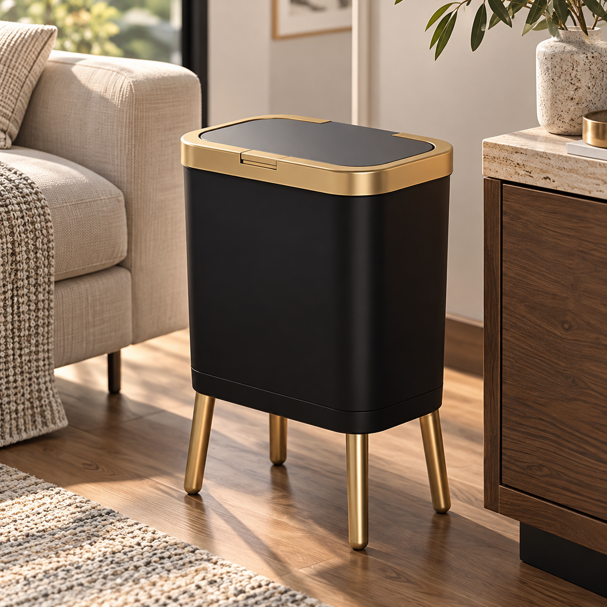 15L Modern Odour-Sealing Trash Can with Elevated Legs | Stylish Waste Bin for Kitchen, Living & Bathroom