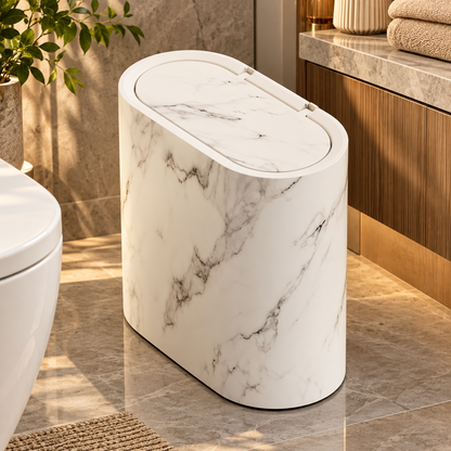 Marble Pattern Trash Can | Modern Bathroom & Kitchen Bin with Lid
