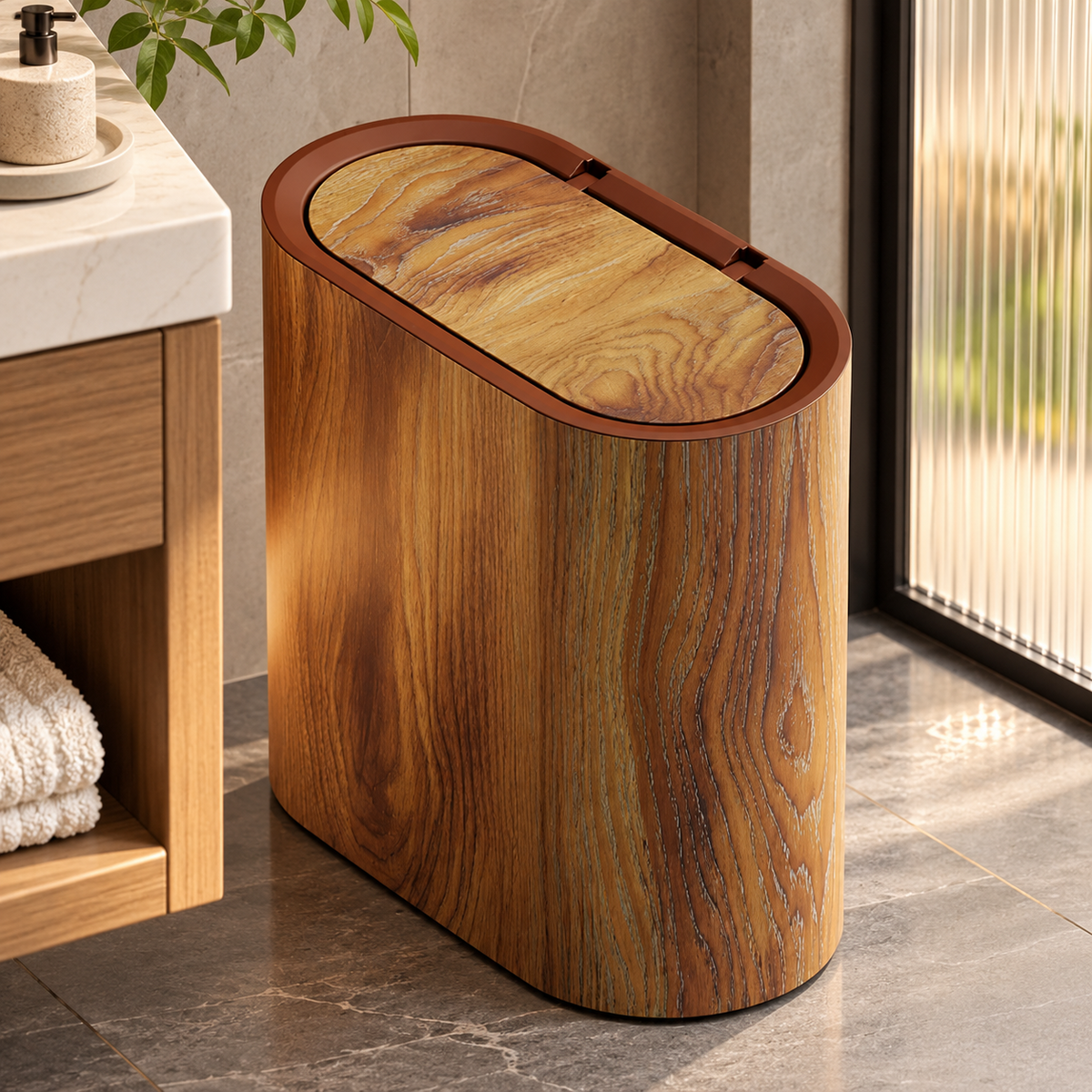Marble Pattern Trash Can | Modern Bathroom & Kitchen Bin with Lid