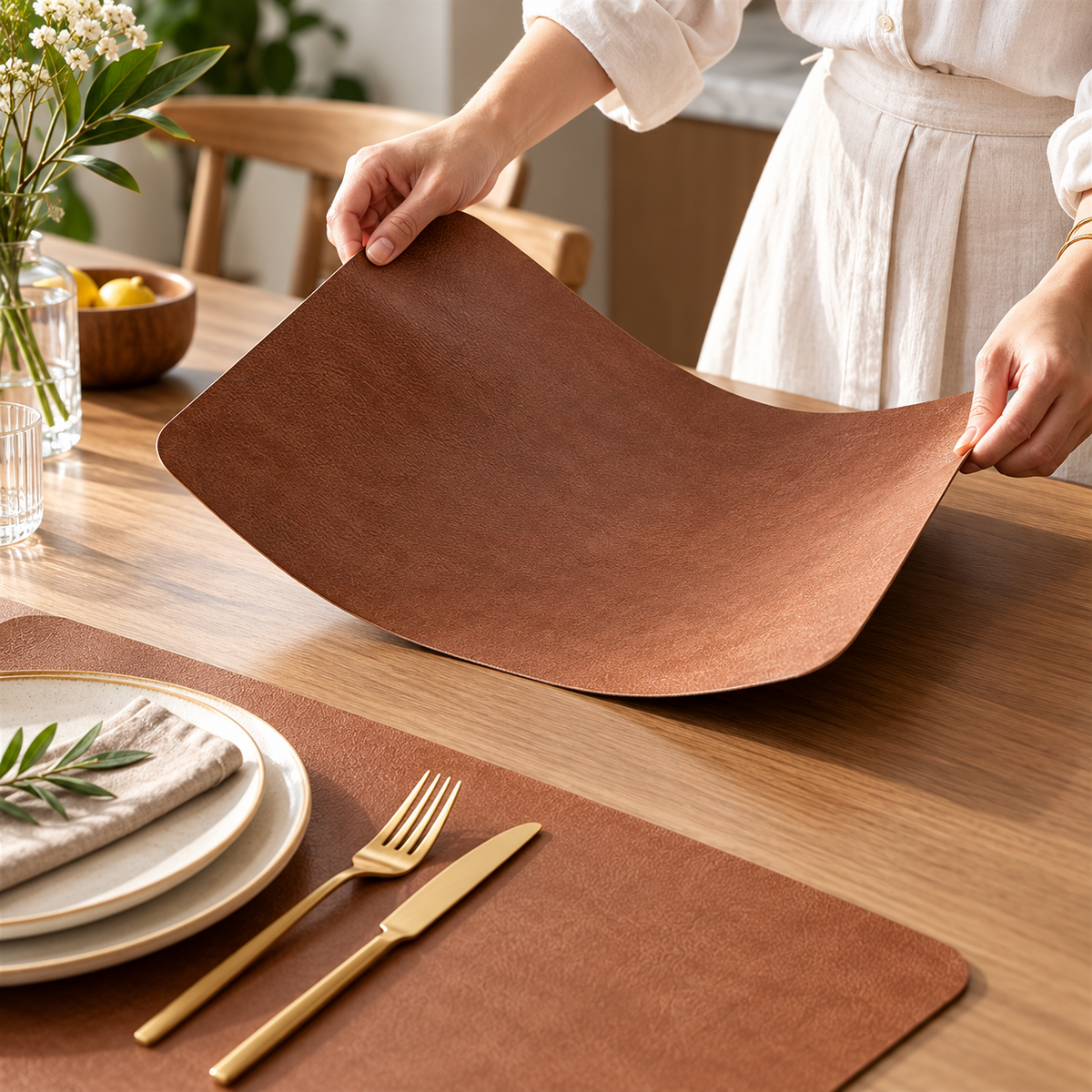 DuoMat | Double-Sided Faux Leather Placemats | Heat Resistant & Waterproof