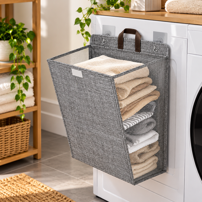 Wallora Foldable Adhesive Laundry Basket | Wall-Mounted Clothes Hamper & Organizer