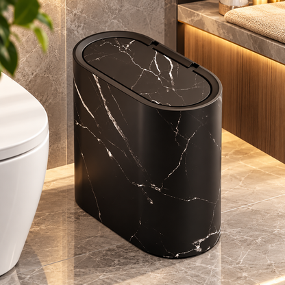 Marble Pattern Trash Can | Modern Bathroom & Kitchen Bin with Lid