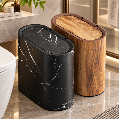 Marble Pattern Trash Can | Modern Bathroom & Kitchen Bin with Lid