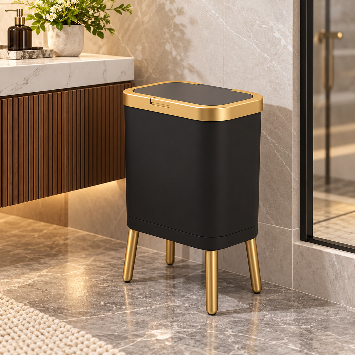 15L Modern Odour-Sealing Trash Can with Elevated Legs | Stylish Waste Bin for Kitchen, Living & Bathroom