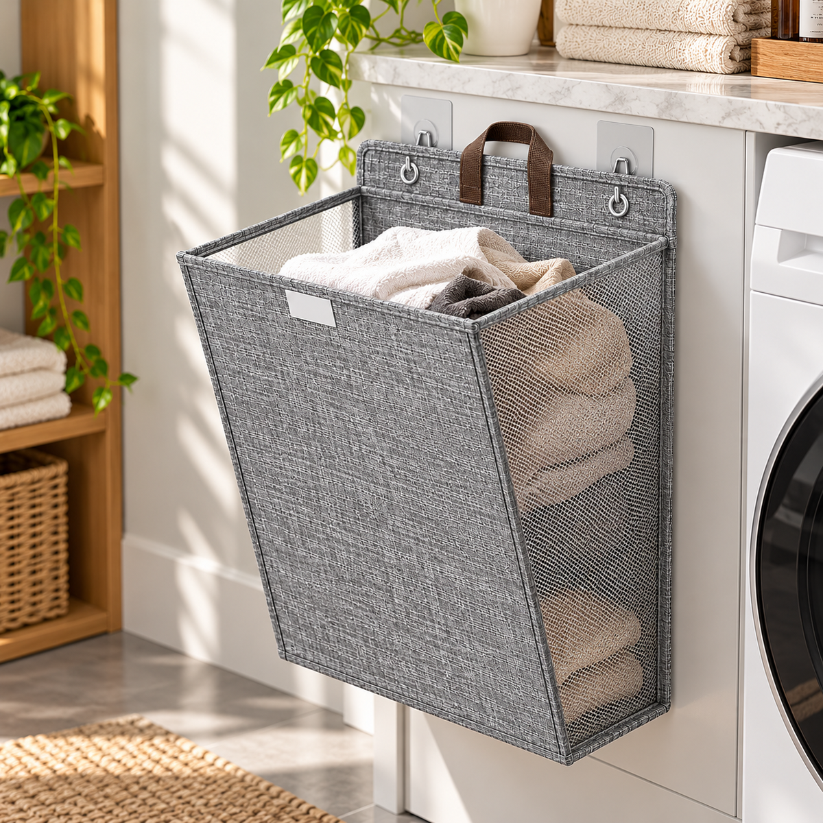 Wallora Foldable Adhesive Laundry Basket | Wall-Mounted Clothes Hamper & Organizer