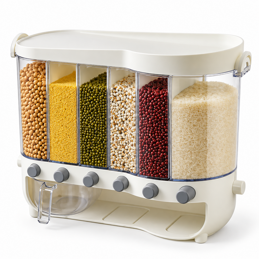 Multi-Compartment Kitchen Grain Storage Container | Airtight Pantry Organiser with Flip-Top Lid